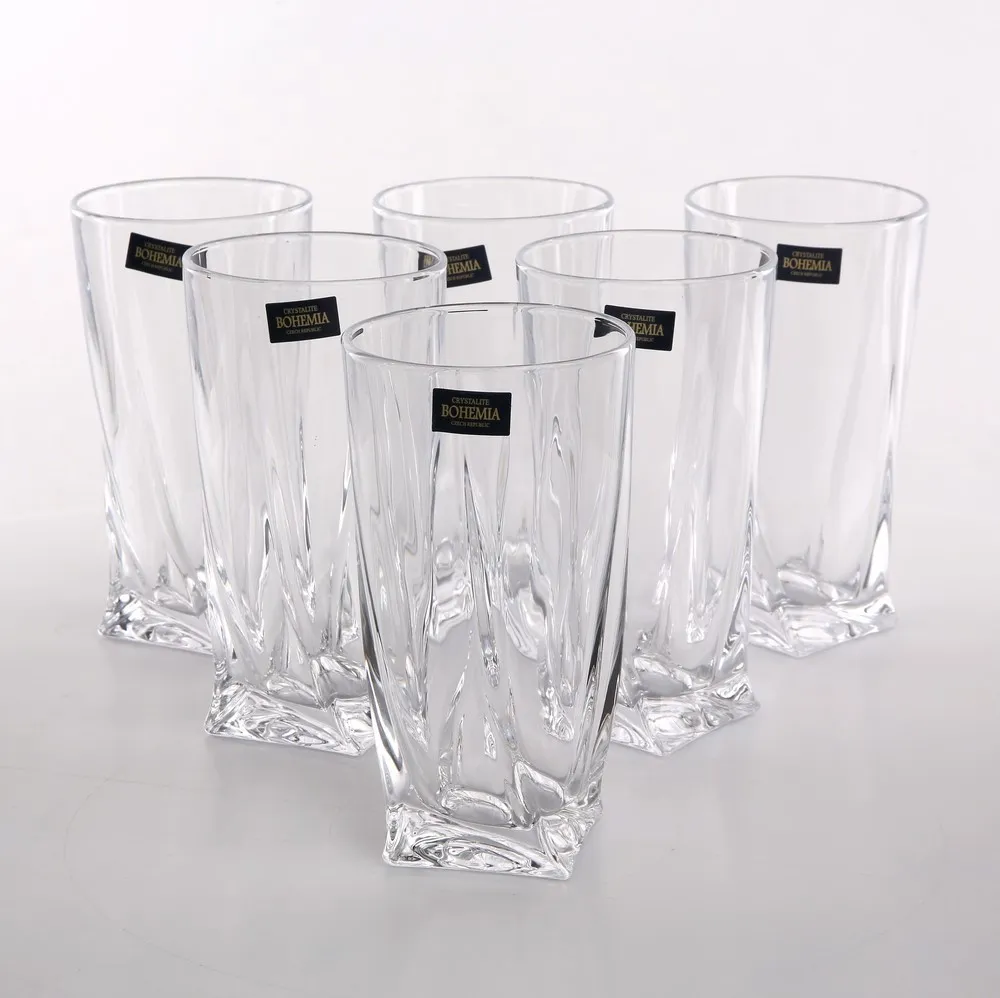 Zestaw wysokich szklanek long-drink Bohemia Quadro szkło kryształowe bezołowiowe komplet 6 szklanek 350 ml