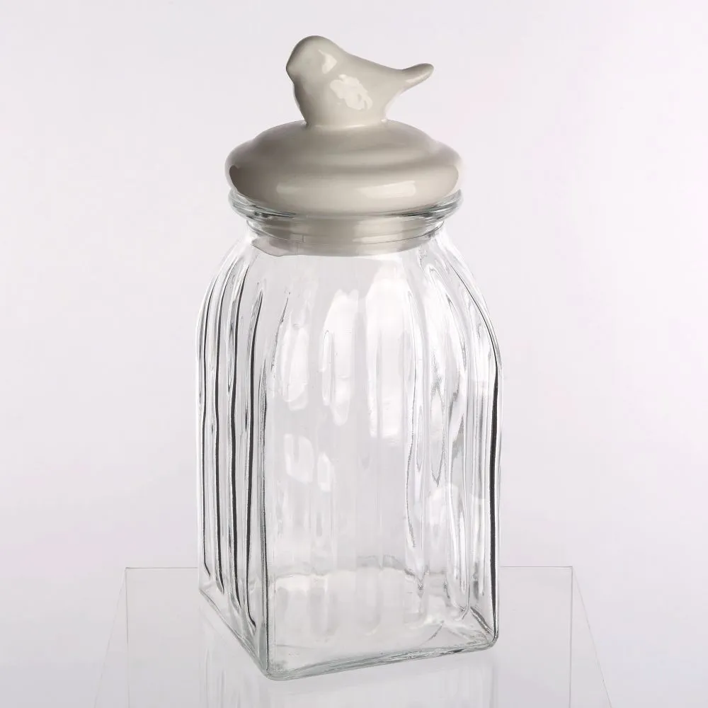 Pojemnik szklany na artykuły sypkie i przyprawy z ceramiczną pokrywką Altom Design Ptaszek 29 cm