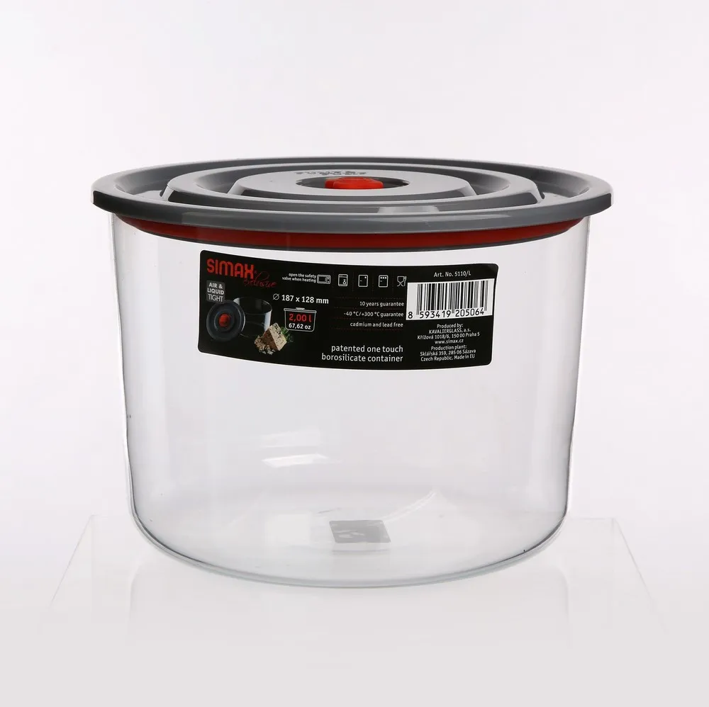 Pojemnik / naczynie żaroodporne do przechowywania żywności Simax z pokrywką Pump & Pump okrągłe 2 l