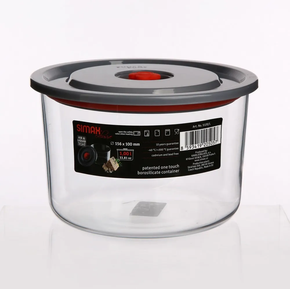 Pojemnik / naczynie żaroodporne do przechowywania żywności Simax z pokrywką Pump & Pump okrągłe 1 l