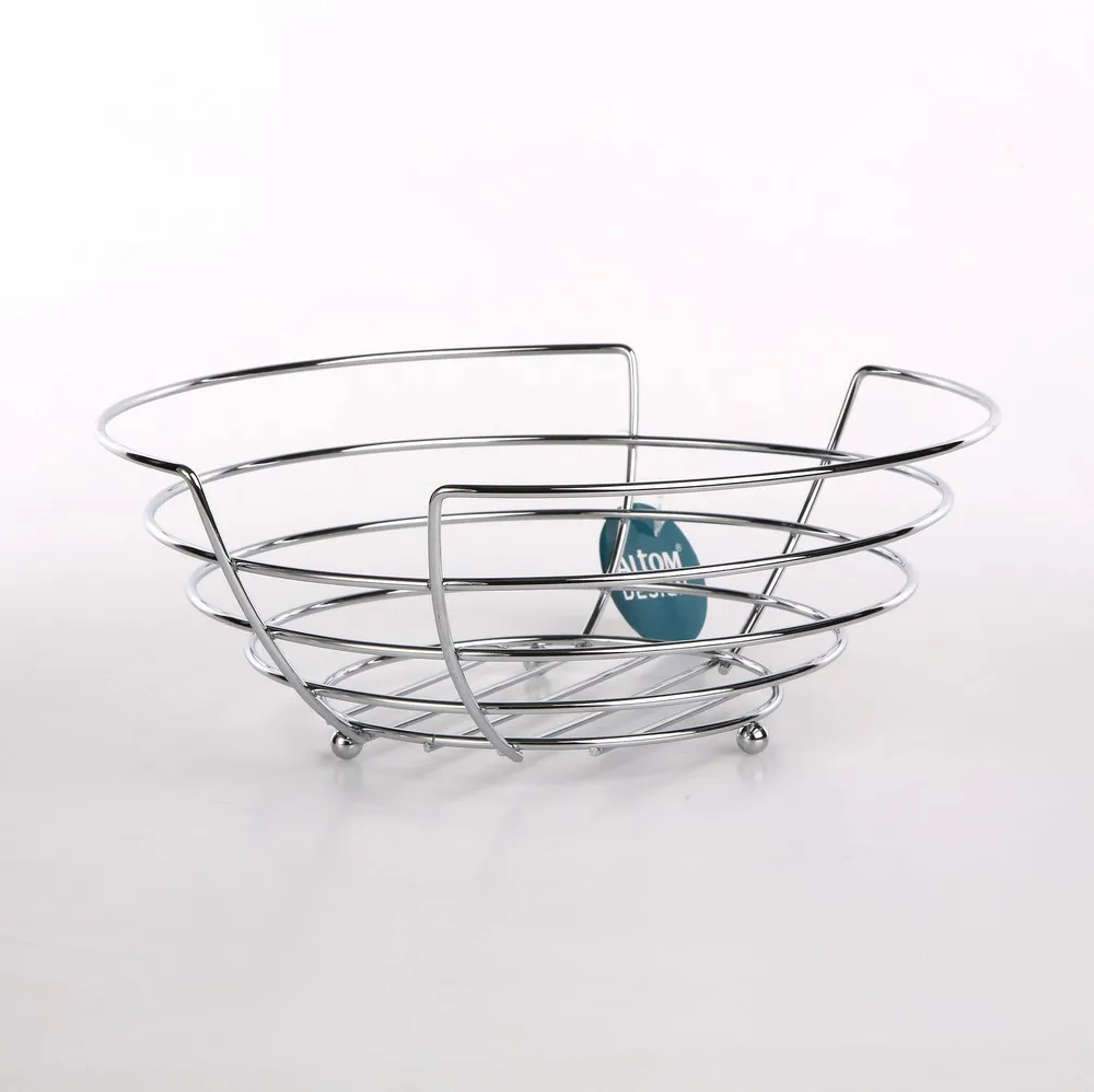 Koszyk / pojemnik metalowy druciany na owoce kuchenny chromowany Altom Design okrągły Paski 10 x 26,5 cm
