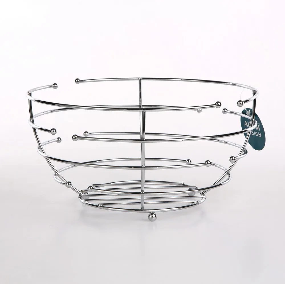 Koszyk / pojemnik metalowy druciany na owoce kuchenny chromowany Altom Design okrągły Paski 12,5 x 25 cm