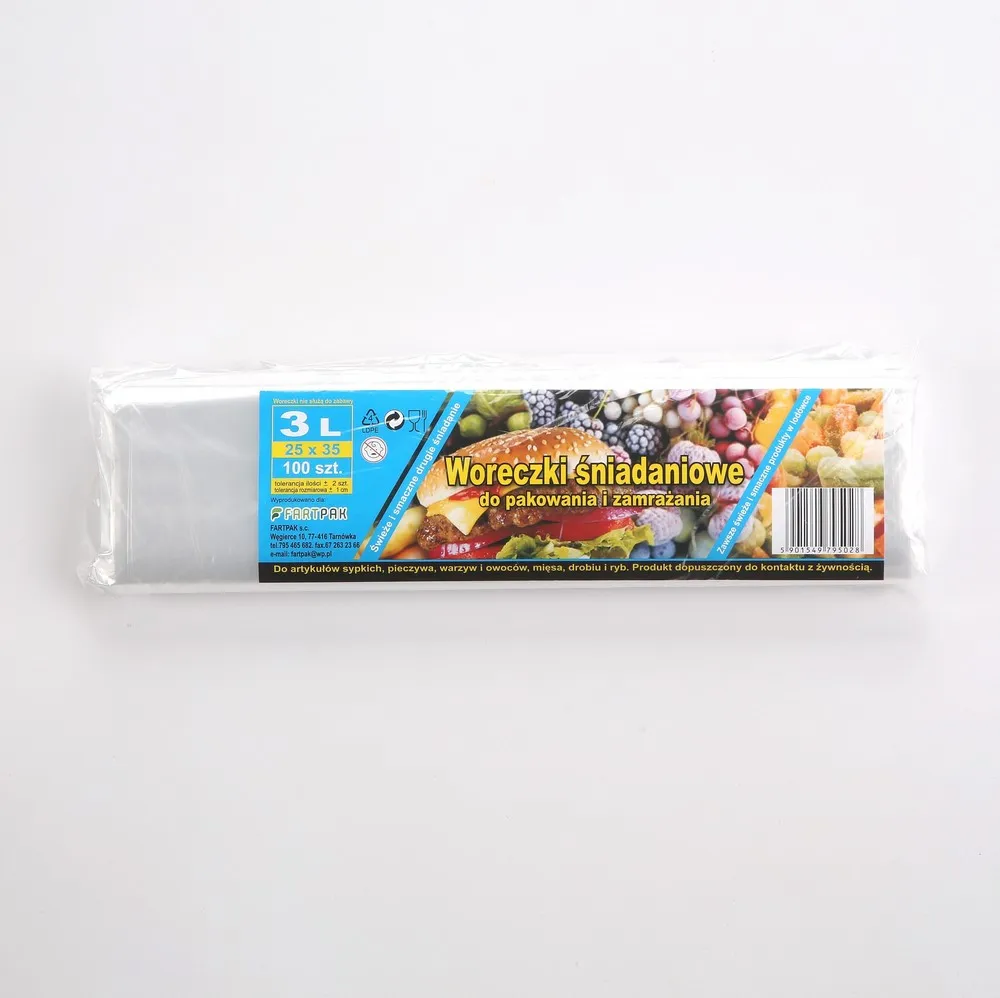 Woreczki / torebki śniadaniowe, do pakowania żywności foliowe Fartpak 3 l (100 sztuk)