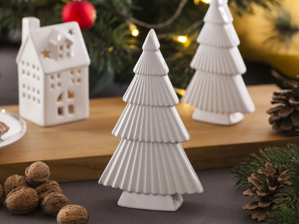Figurka / ozdoba dekoracja świąteczna ceramiczna na Boże Narodzenie Altom Design Choinka Relief Biała 19 cm