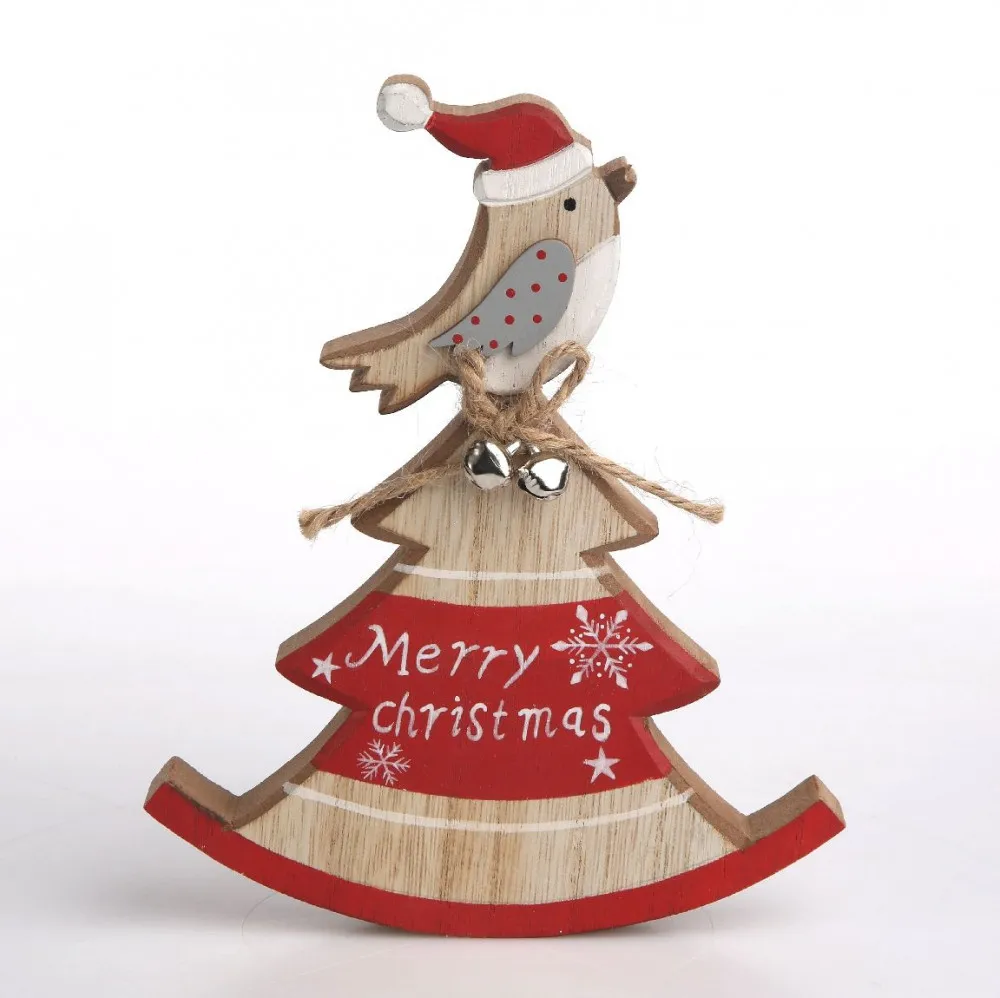 Figurka / ozdoba / dekoracja świąteczna / drewniana święta Boże Narodzenie Altom Design choinka z ptaszkiem 15 x 17,5 cm