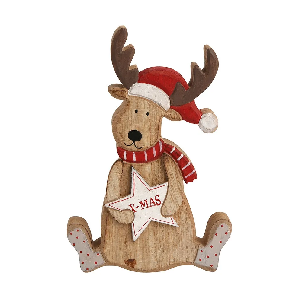 Figurka / ozdoba / dekoracja świąteczna / drewniana święta Boże Narodzenie Altom Design renifer z gwiazdką 12 x 18 cm