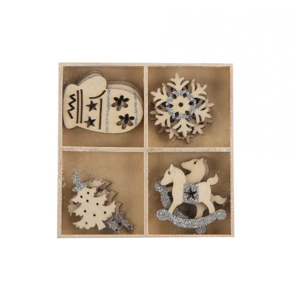 Ozdoby na choinkę / zawieszki choinkowe dekoracje świąteczne drewniane Boże Narodzenie Altom Design (komplet 16 szt.)