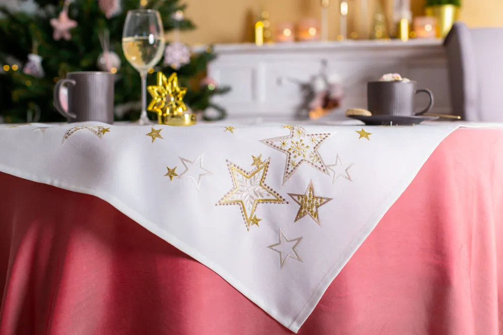 Obrus na stół świąteczny Boże Narodzenie Altom Design Biały / Złote Gwiazdki 85 x 85 cm