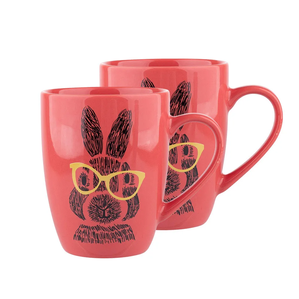 2 w cenie 1 – Kubek do kawy i herbaty porcelanowy Altom Design Colorful czerwony Zając 300 ml