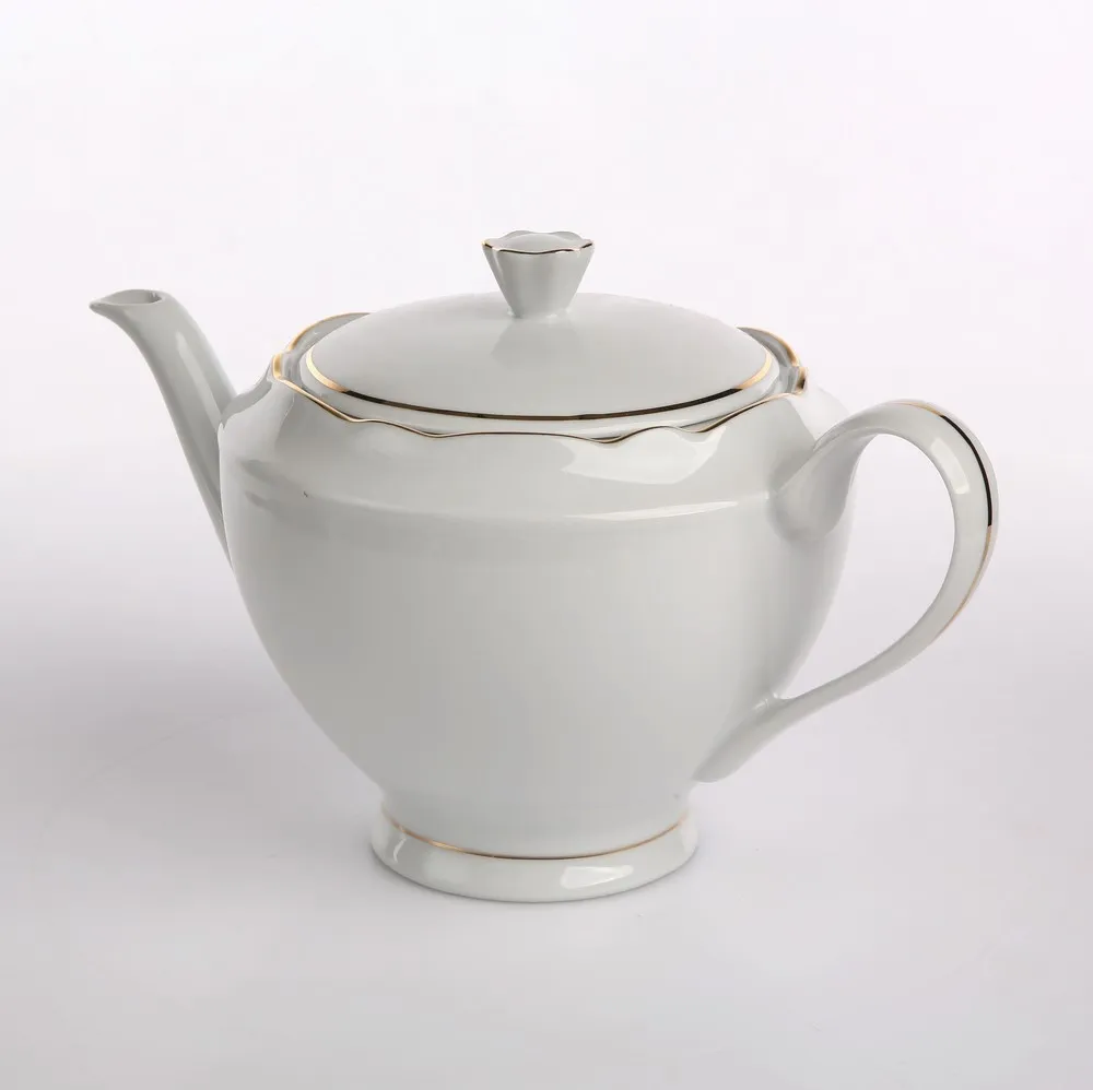 Dzbanek do kawy i herbaty porcelanowy Ćmielów Feston Złoty Pasek (3604) biały 1,1 l
