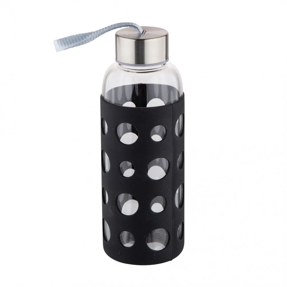 Bidon butelka na wodę szklana w silikonowej osłonie Altom Design 425 ml czarna