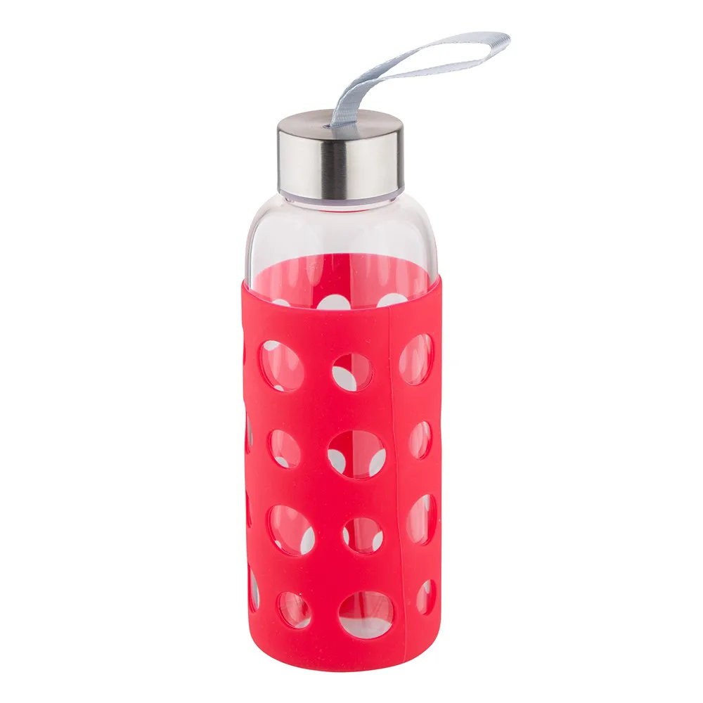 Bidon butelka na wodę szklana w silikonowej osłonie Altom Design 425 ml czerwona