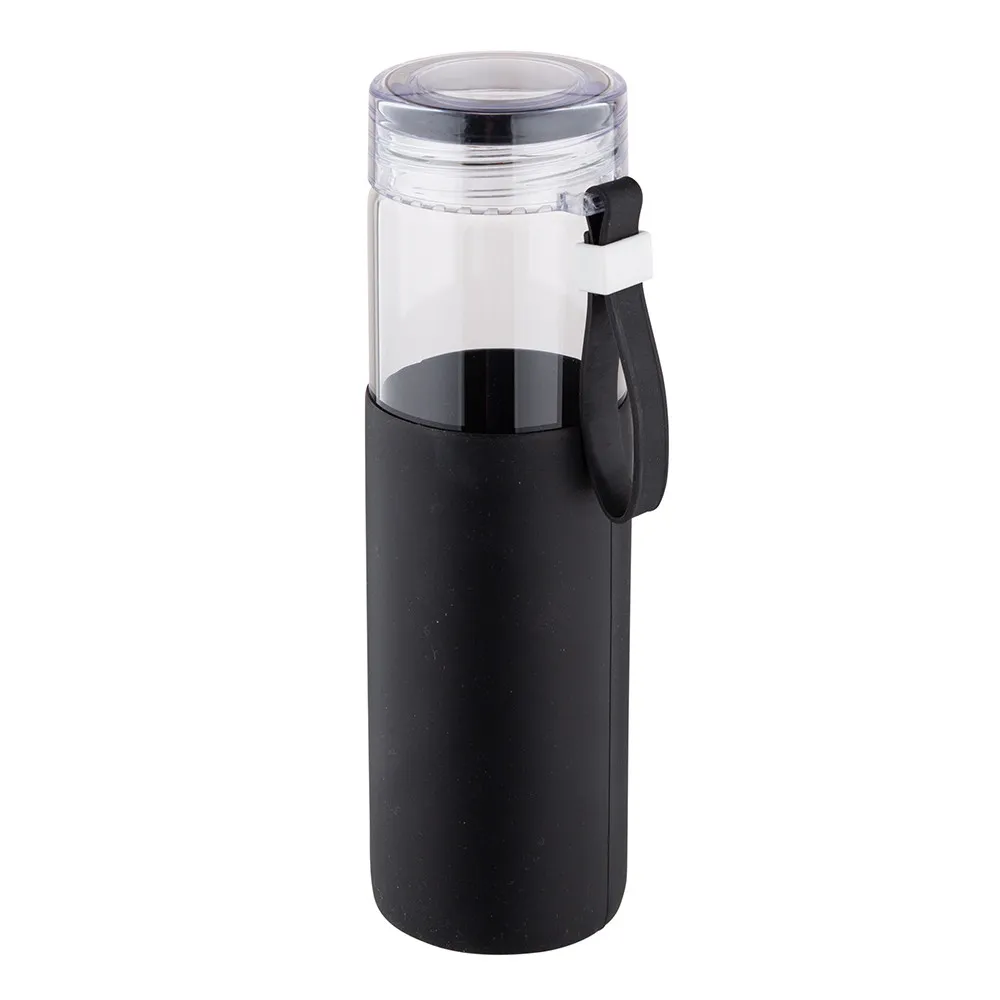 Bidon butelka na wodę szklana w silikonowej osłonie Altom Design 500 ml czarna
