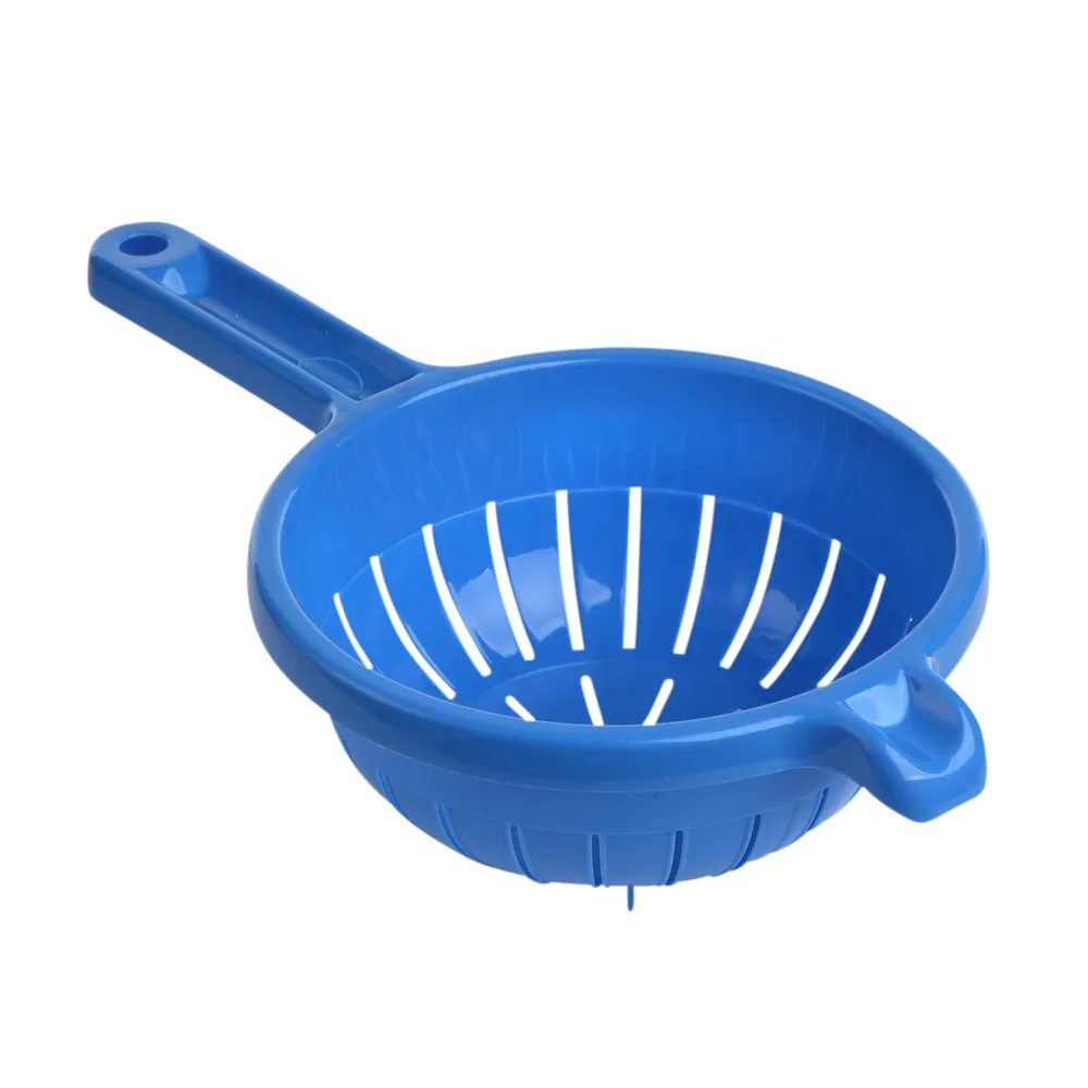 Cedzak / durszlak kuchenny okrągły plastikowy stojący z rączką Tontarelli 19 cm niebieski