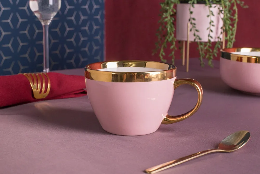 Filiżanka do kawy i herbaty porcelanowa Altom Design Aurora Gold Pudrowy Róż 300 ml