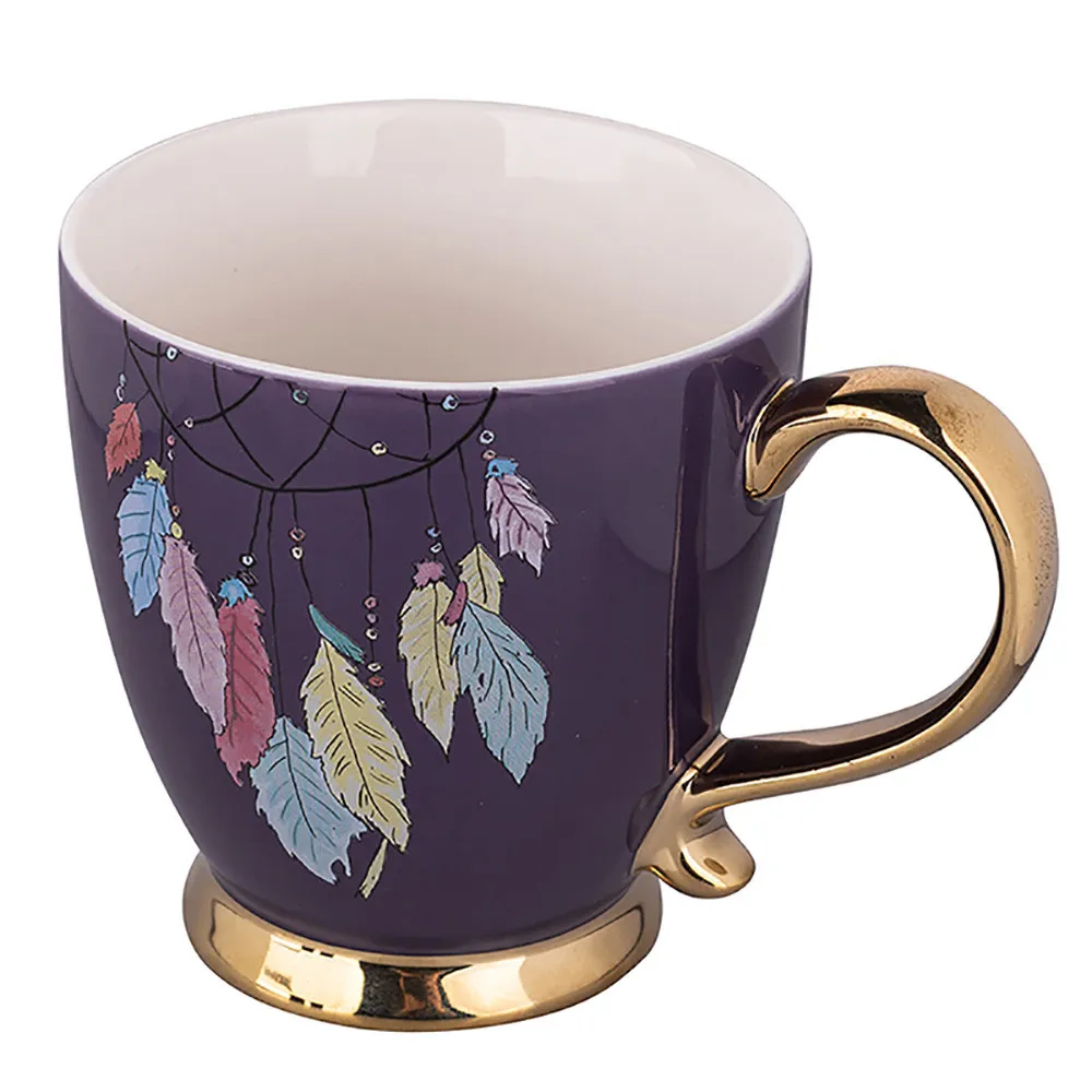 Filiżanki do kawy i herbaty porcelanowe Altom Design Exotic Pióra fioletowe 400 ml, 6 szt.