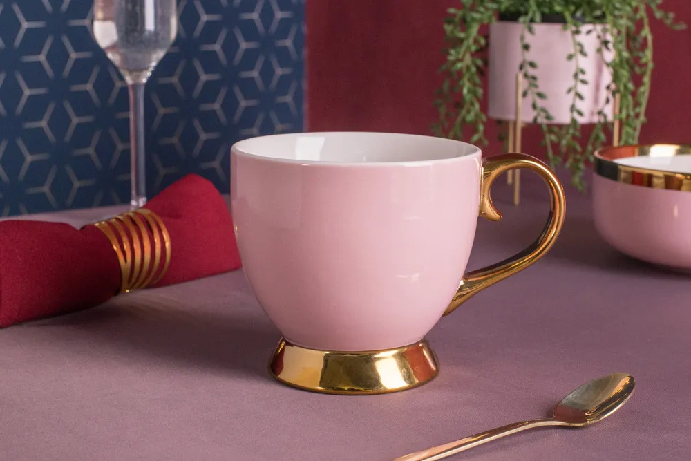 Filiżanka do kawy i herbaty porcelanowa Altom Design Aurora Gold Pudrowy Róż 400 ml