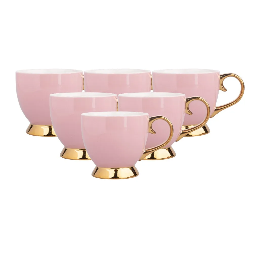 Filiżanki do kawy i herbaty porcelanowe Altom Design Aurora Gold Pudrowy Róż 400 ml, 6 szt.