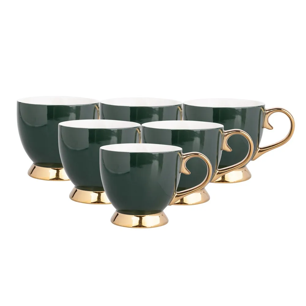 Filiżanki do kawy i herbaty porcelanowe Altom Design Aurora Gold Zielona 400 ml, 6 szt.