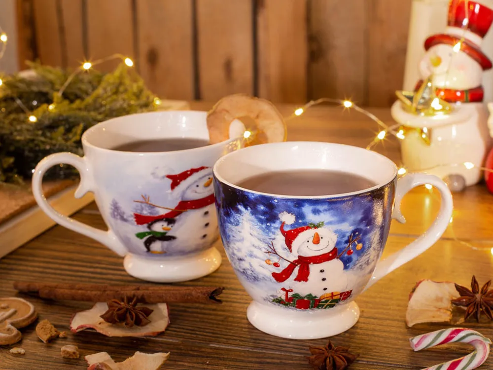 Duże filiżanki do kawy i herbaty porcelanowe świąteczne Boże Narodzenie Altom Design Winter Dreams 300 ml, zestaw 2 filiżanek