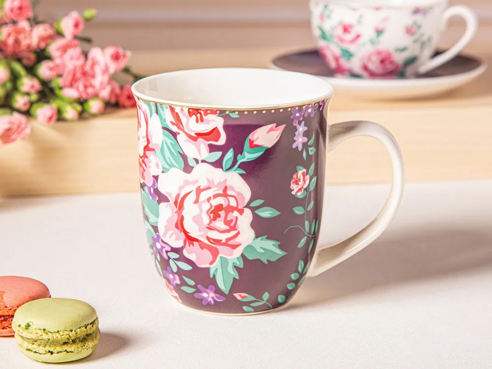Duży kubek do kawy i herbaty porcelanowy Altom Design Charlotta 400 ml fioletowy