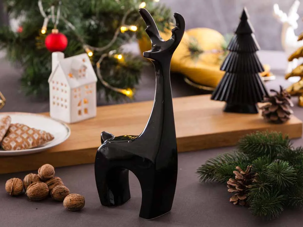Figurka / ozdoba dekoracja świąteczna ceramiczna na Boże Narodzenie Altom Design Renifer Modern Czarny 31 cm