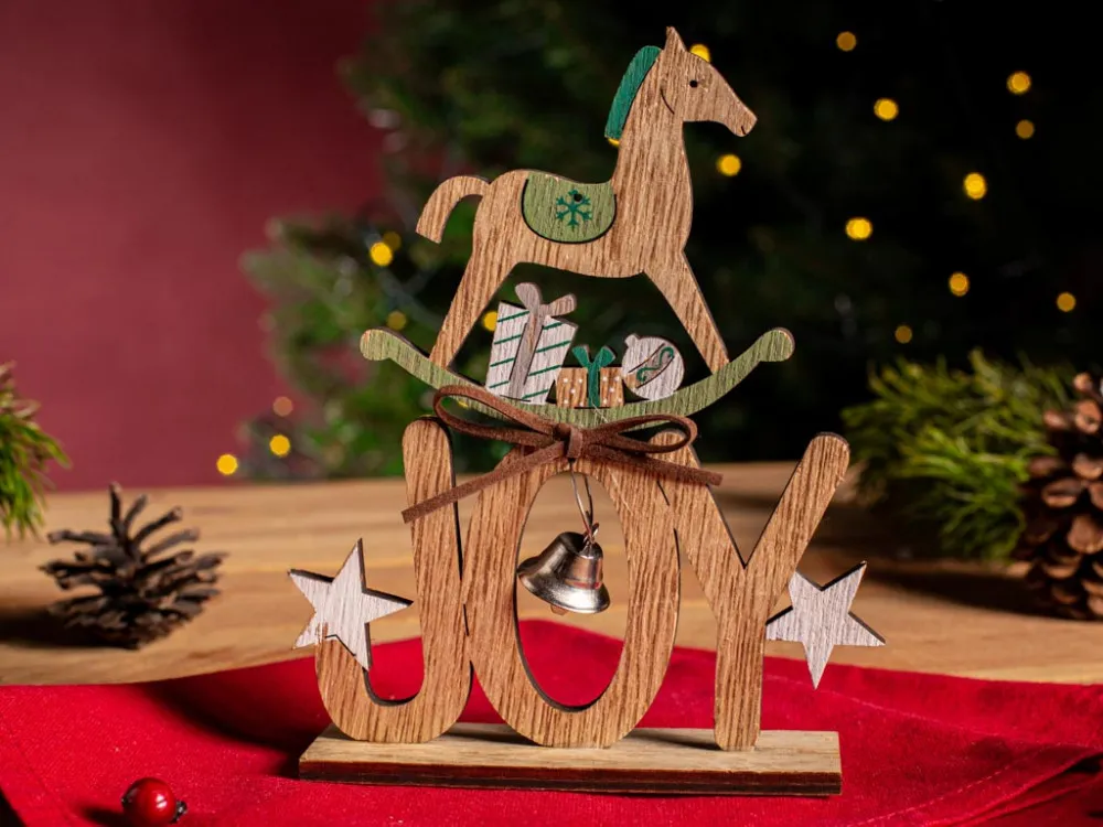 Figurka / ozdoba / dekoracja świąteczna / drewniana święta Boże Narodzenie Altom Design konik Joy 13 x 16 cm