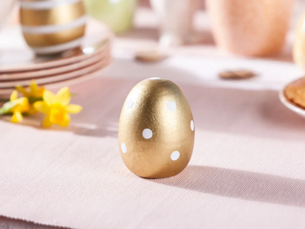 Figurka / ozdoba jajko złote drewniana święta Wielkanoc Altom Design kropki 7,5 cm