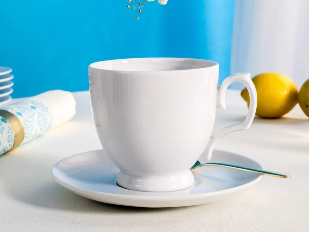 Filiżanka do kawy i herbaty porcelanowa ze spodkiem MariaPaula Biała 350 ml