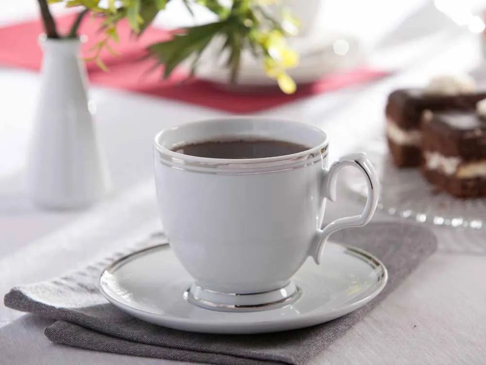 Filiżanka do kawy i herbaty porcelanowa ze spodkiem MariaPaula Platynowa Linia biała 350 ml