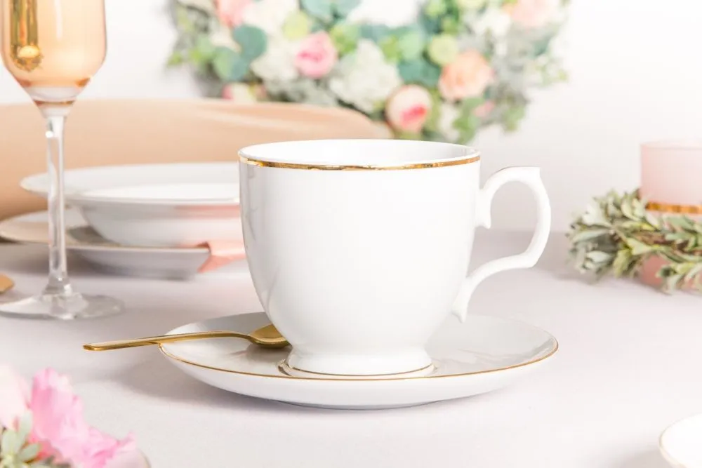 Filiżanka do kawy i herbaty porcelanowa ze spodkiem MariaPaula Złota Linia kremowa 350 ml