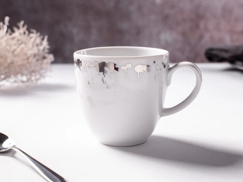 Filiżanka do kawy i herbaty porcelana Karolina Splendor 250 ml biała z platyną
