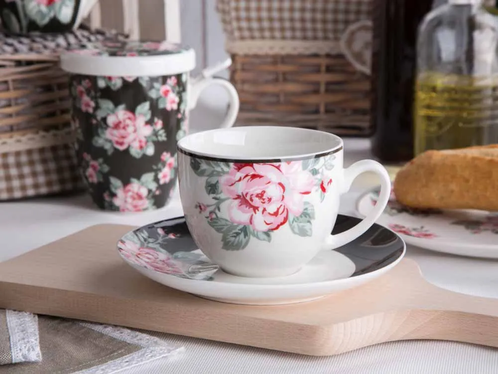 Filiżanka do kawy i herbaty porcelanowa ze spodkiem Altom Design Róża Paryska 200 ml