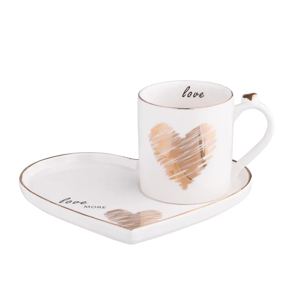 Filiżanka do kawy i herbaty porcelanowa ze spodkiem w kształcie serca Altom Design 120 ml
