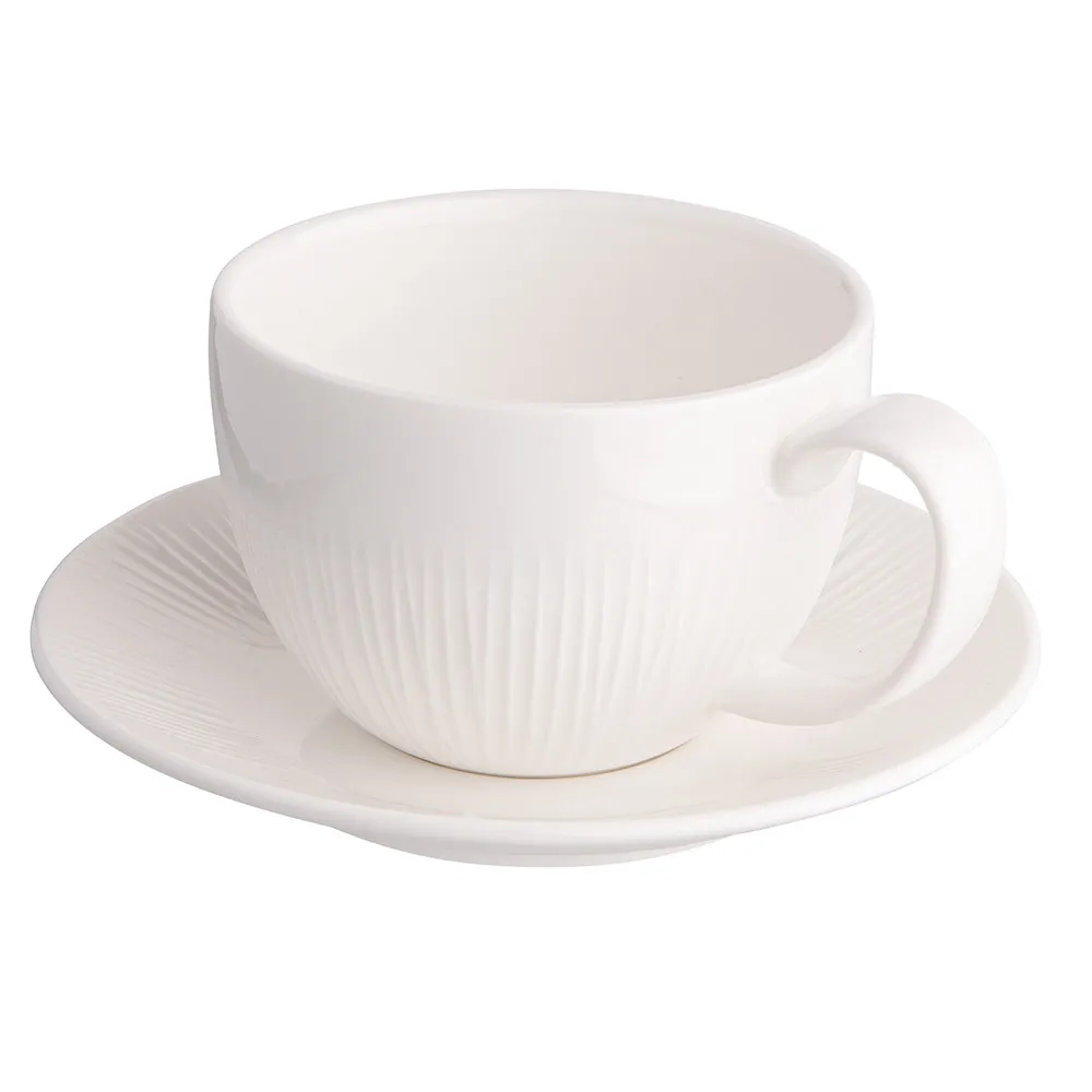 Filiżanka do kawy i herbaty ze spodkiem porcelanowa Altom Design Alessia Ecru kremowa 250 ml
