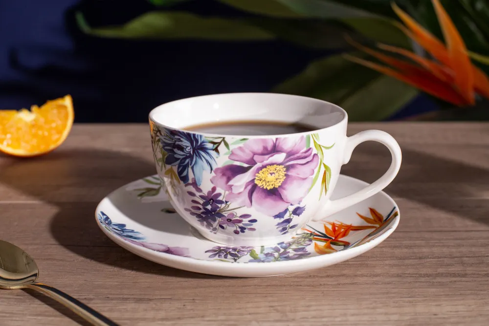 Filiżanka do kawy i herbaty ze spodkiem porcelanowa Altom Design Strelicja 200 ml