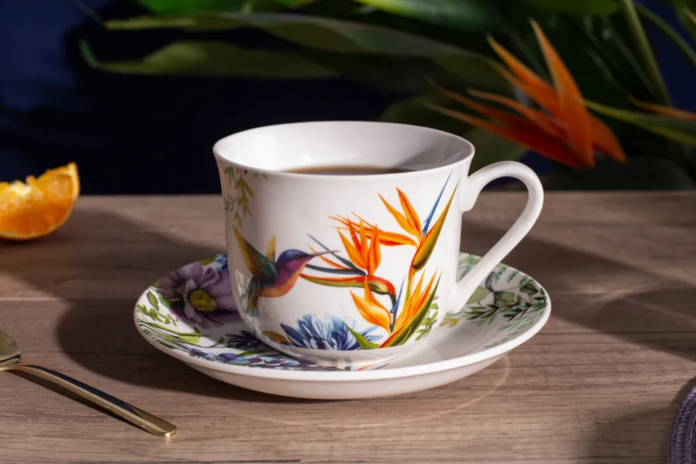 Filiżanka do kawy i herbaty ze spodkiem porcelanowa Altom Design Strelicja 400 ml