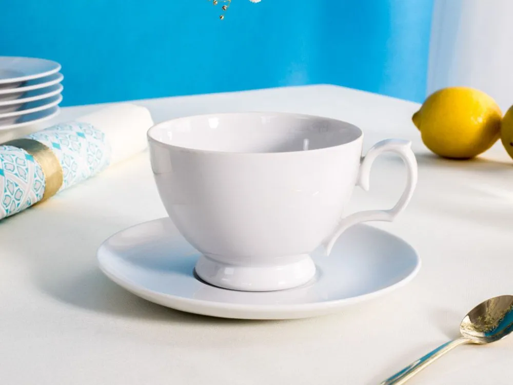 Filiżanka do herbaty i kawy porcelanowa ze spodkiem MariaPaula Biała 350 ml