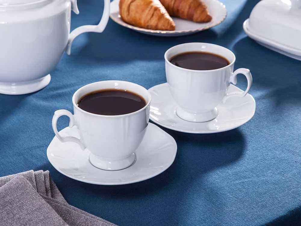 Filiżanki do kawy i herbaty porcelanowe ze spodkiem MariaPaula Geometria Biała, 2 szt.