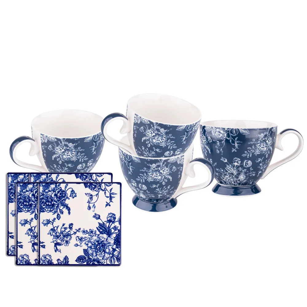 Filiżanki do kawy i herbaty porcelanowe i podkładki Altom Design Elisabeth, 4 szt.