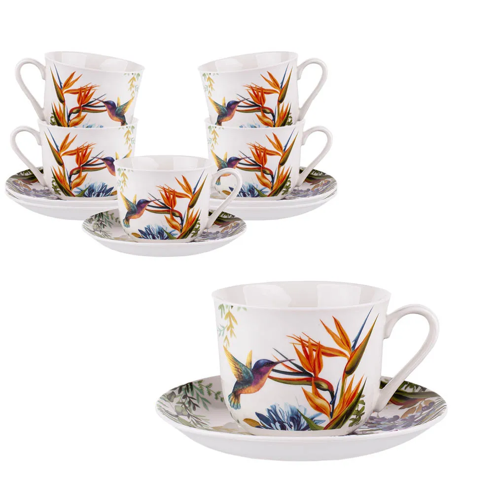 Filiżanki do kawy i herbaty ze spodkami porcelanowe Altom Design Strelicja 400 ml, 6 szt.