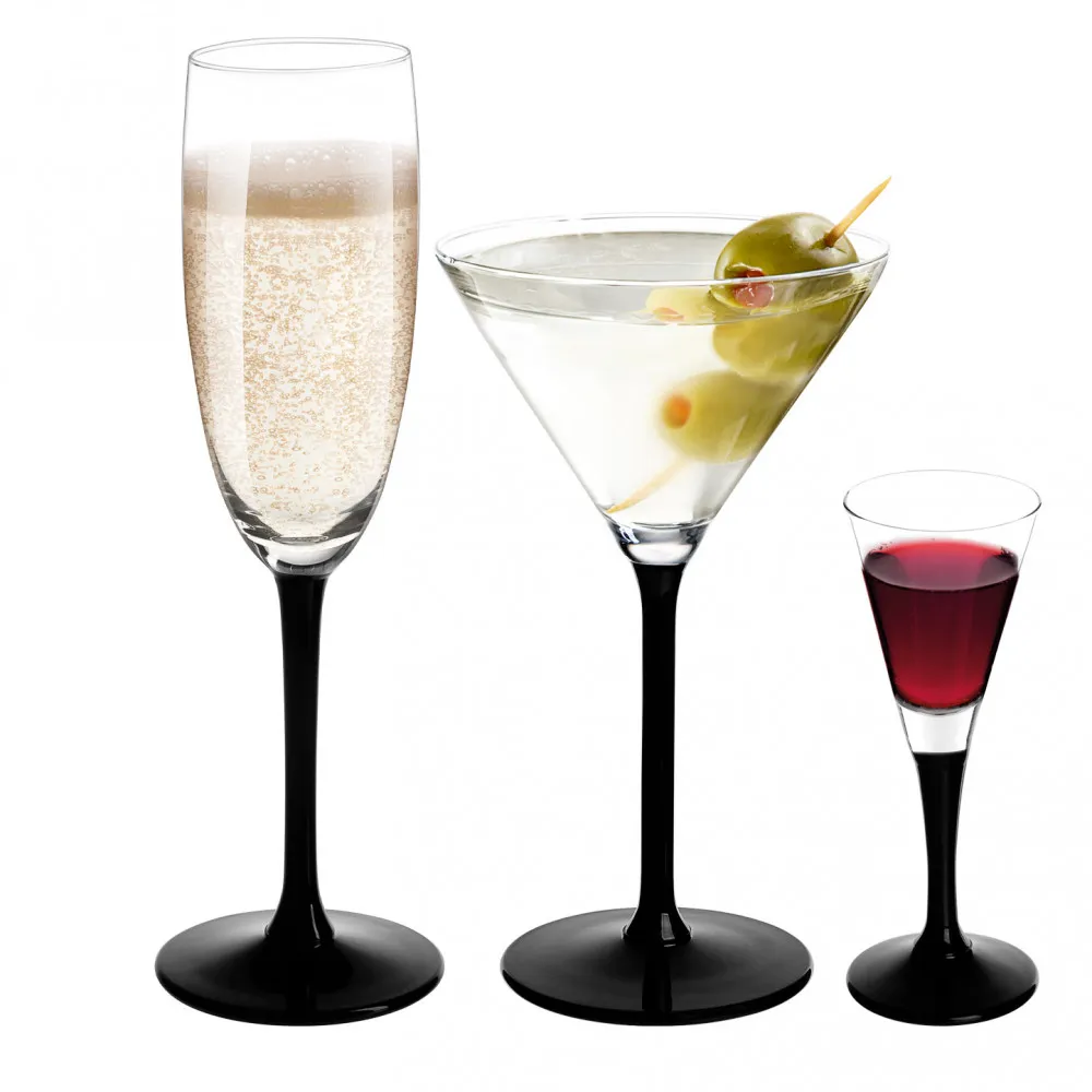 Kieliszki do szampana, martini i likieru Altom Design Onyx z czarną nóżką, komplet 18 szt.