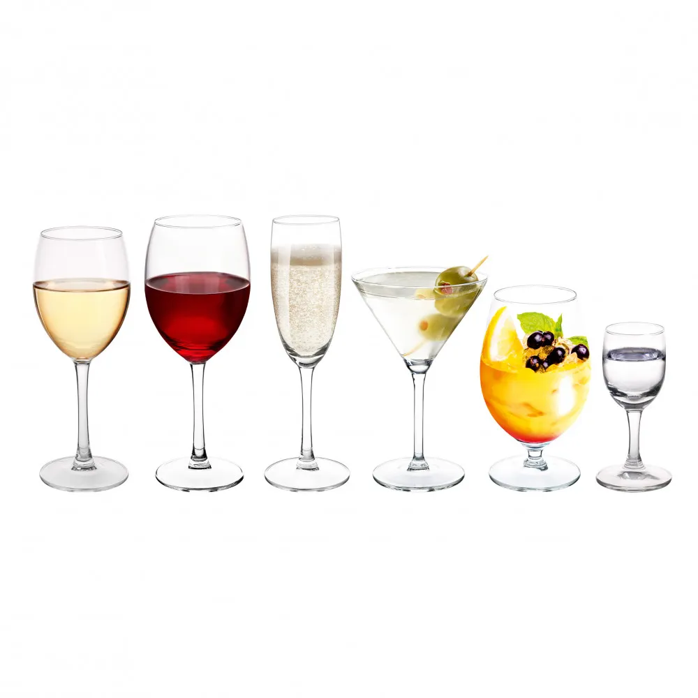Kieliszki do szampana, martini, likieru, czerwonego i białego wina oraz szklanki dla 6 osób Altom Design Diamond, komplet 36 szt.