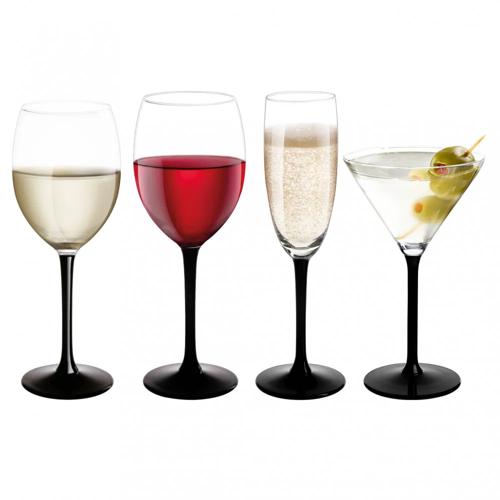 Kieliszki do wina białego, czerwonego, szampana i martini Altom Design Onyx z czarną nóżką, komplet 24 szt.