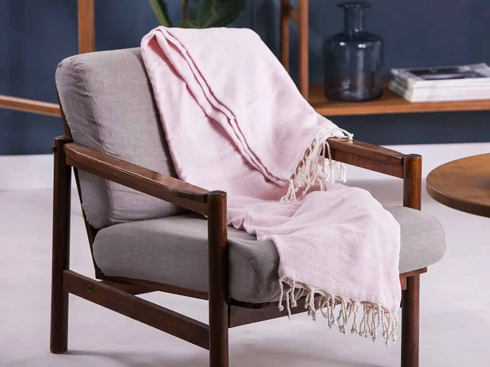 Koc / pled bawełniany z frędzlami Altom Design różowy 130 x 170 cm 