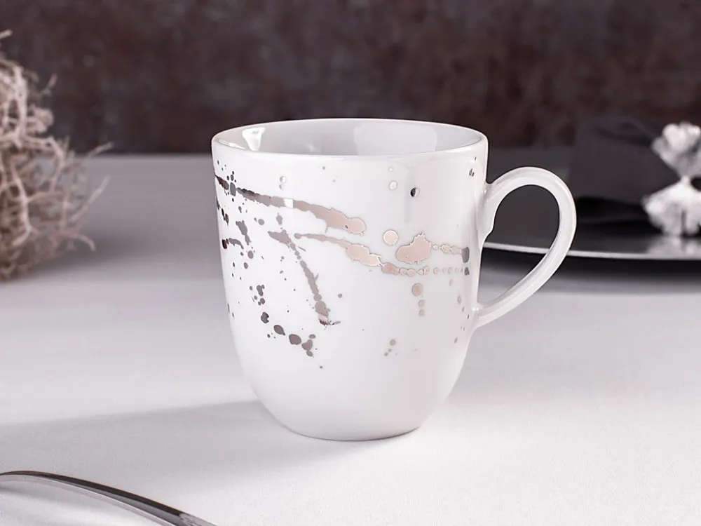Kubek do kawy i herbaty porcelana Karolina Splendor 350 ml biały z platyną