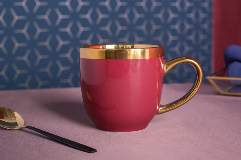 Kubek do kawy i herbaty porcelanowy Altom Design Aurora Gold Bordowa 300 ml