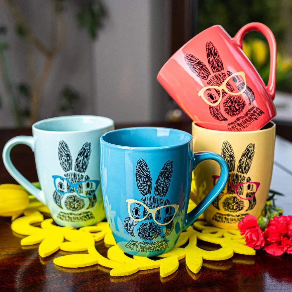Kubki do kawy i herbaty porcelanowe Altom Design Colorful Zając 300 ml, 4 szt.