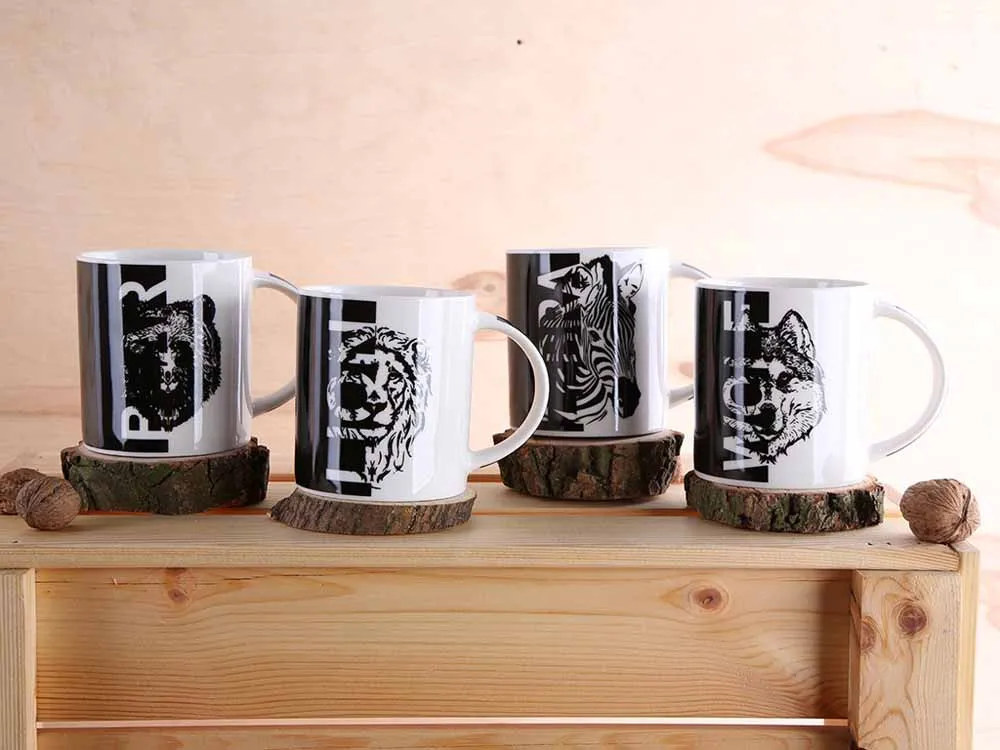 Kubek do kawy i herbaty porcelanowy Altom Design Dzikie Zwierzęta 340 ml (4 wzory)
