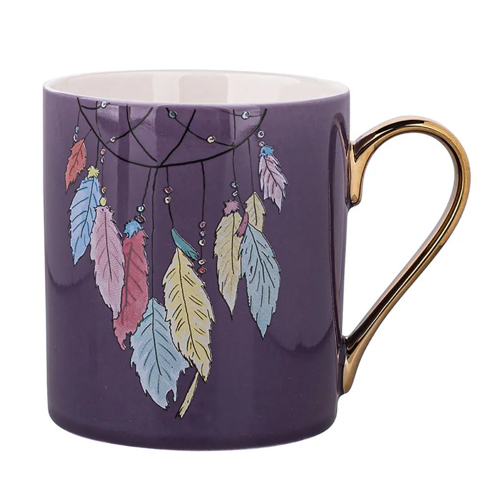 Kubki do kawy i herbaty porcelanowe Altom Design Exotic Pióra fioletowe 300 ml, 6 szt.